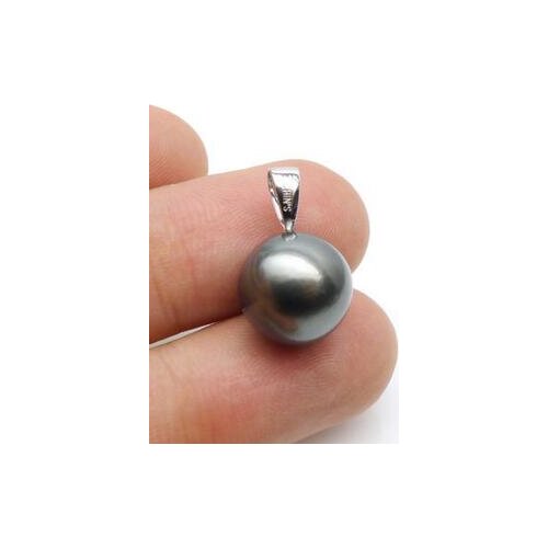 Free shipping luxury Noble jewelry 11-12mm Round Natural Black Genuine Tahitian Pearl Pendant Soli