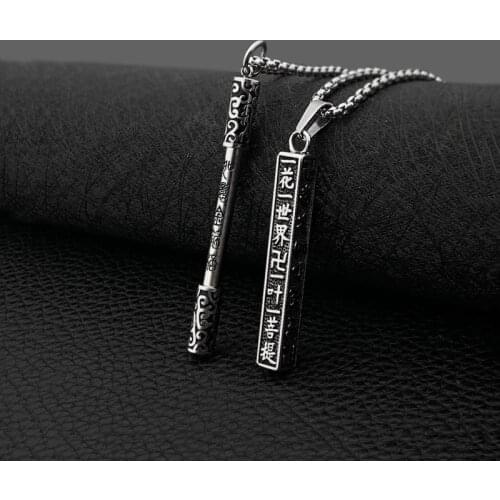Retro Buddha Six-character Mantra Square Column Pendant Men and Women Titanium Steel Necklace All-match Jewelry