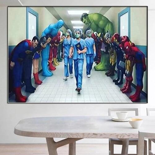 Superhero Respect Nurse Doctor Posters Prints Avengers Spiderman Canvas Painting Wall Art Print Kids Gifts Home Decoration
