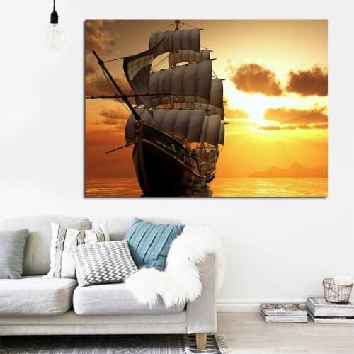 Large Size Sailing Boat Modern Wall Art Pictures For Living Room Ship Seascape HD Canvas Painting Home Decor Poster