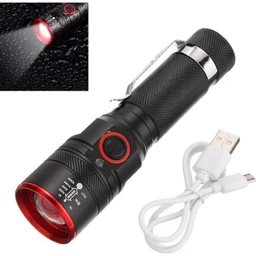 113 x30x 22mm Flashlight USB Charging Torches with Telescopic Zoom Focus 18650 Battery Bicycle Light Camping Lighting Tools