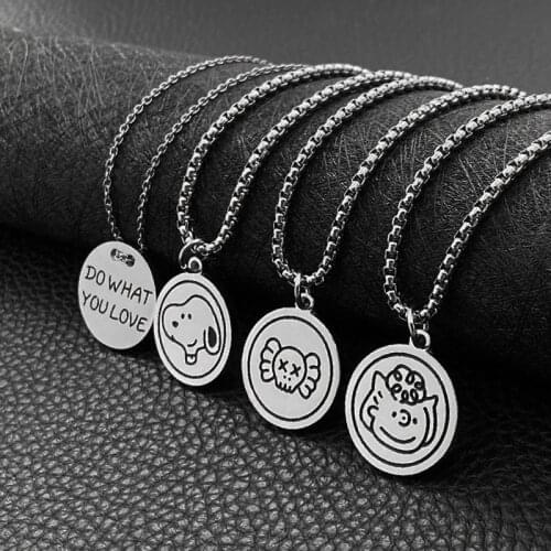 Titanium steel trend round brand necklace pendant men and women couples wild necklace trendy accessories