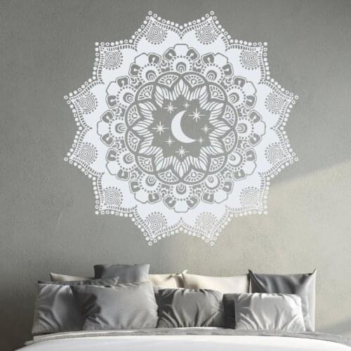Boho Style Mandala Flower Wall Art Decal Bohemian Moon And Star Vinyl Wall Sticker Bedroom Decor Yoga Studio Wall Poster AZ392