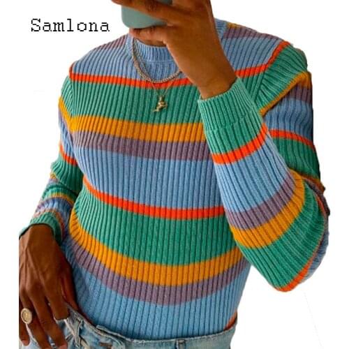Samlona Knitting Sweater Mens Autumn 2020 Leisure Casual Long Sleeve O-neck Striped Sweaters Pullovers Male Winter Warm Clothes