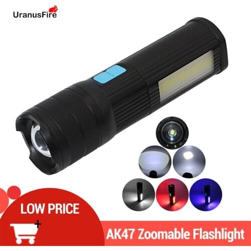 XML T6 COB AK47 Zoomable Multifunction Flashlight Built In 5200mAh Battery Waterproof Portable Torch USB Rechargeable Light