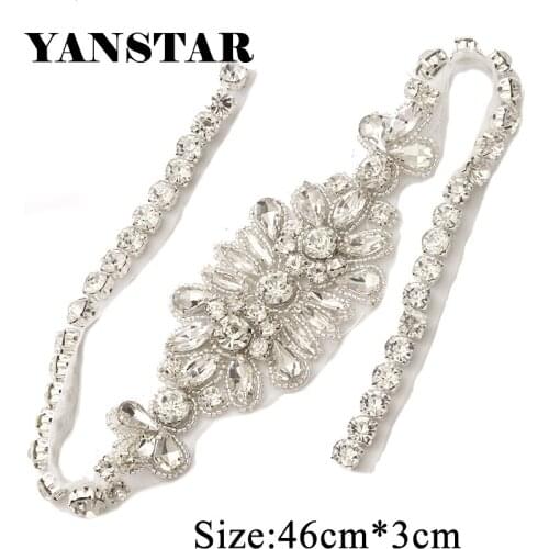 YANSTAR 5PCS Wholesale Thin Rhinestones Appliques For Wedding Dress Belt Clear Silver Crystal Rhinestones AppliquesYS924