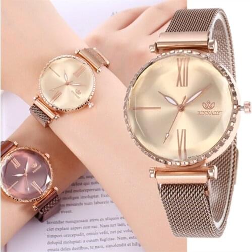 Women Mesh Magnet Buckle Geometric Surface Watch Luxury RINNADY Ladies Roman Numeral Quartz Watches Clock Montre Femme 2019