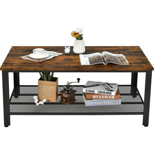 Coffee Table Console Table with Storage Shelf and Metal Frame Wood Look Brown HW61492FG