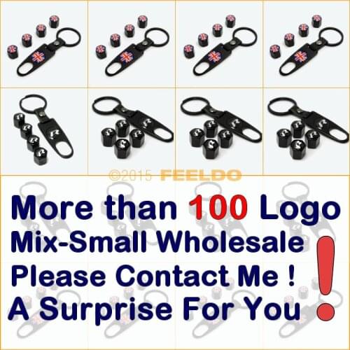 10Set Black Car tire wheel valve steam caps 4pcs with keychain for Mixed LOGO #J-3749