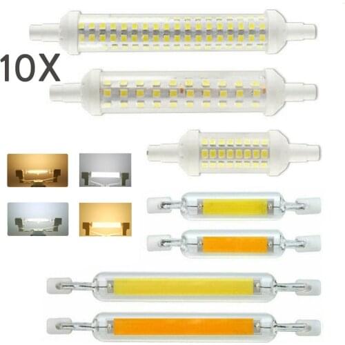 10pcs/lot LED R7S Ceramics SMD 2835 78MM 118MM R7S Dimmable Glass Tube COB J78 J118 Bulb 6W 12W 15W 20W Light Replace