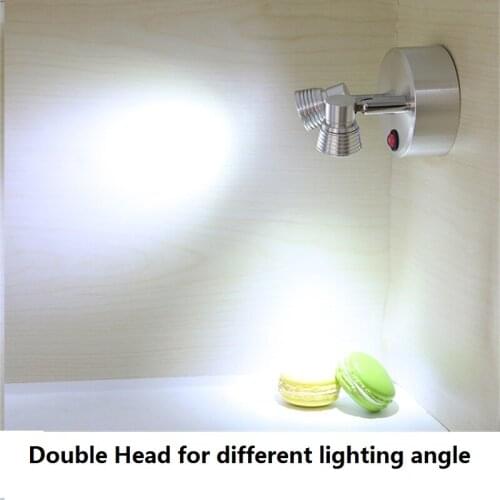 2W /6W AA battery led spot lamp,wire free accent spot lamp double head rotatable cabinet energy-saving 10-12hours battery lamp