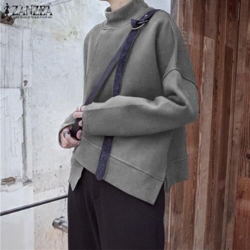 2021 ZANZEA Stylish Solid Sweatshirts Womens Autumn Hoodies Casual Autumn Long Sleeve Tops Pullovers Female Asymmetrical Tunic