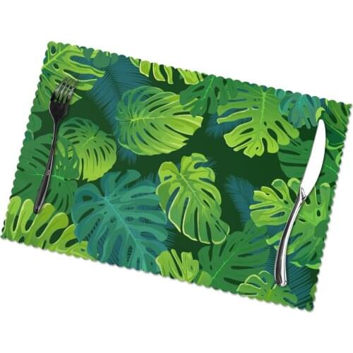 6 Pcs Placemat Tropical Palm Monstera Leaves Jungle Leaf Fabric Table Mats Tableware Kitchen Tool Table Mats