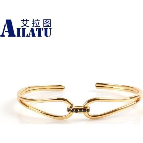 Ailatu New Design Women' Favorite Refined Copper Open Bracelet Micro Pave Black Cz for Gifts