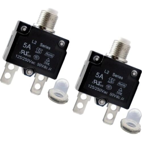 2pcs 5A For cars, trucks, ships Circuit Breaker Overload Protector Switch Fuse Resettable 125/250V Good