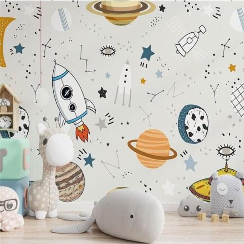 Beibehang custom Modern nordic cartoon spaceship rocket papel mural wallpaper for childrens room background wall paper bedroom