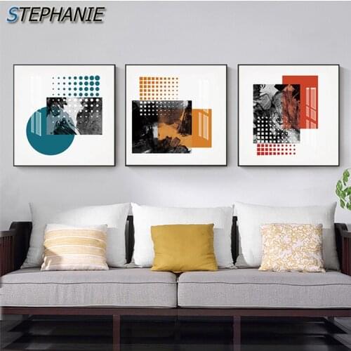 Nordic Geometric Pattern Big Poster Print blue Canvas Painting Artistic Painting on The Wall for Living Room Abstract Wall Art