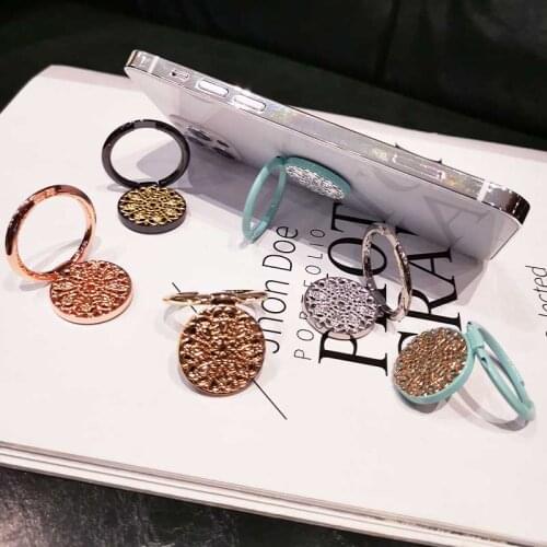 Mobile Phone Finger Ring Stand Holder 360 Rotation Metal Flower Pattern Round Mount Holder for iphone Huawei Redmi Samsung A48