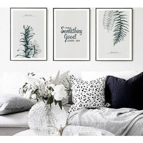 Nordic Green Plant Leaves Canvas Poster Minimalist Wall Art Print Painting Quotes Decorative Pictures for Living Room Home Decor