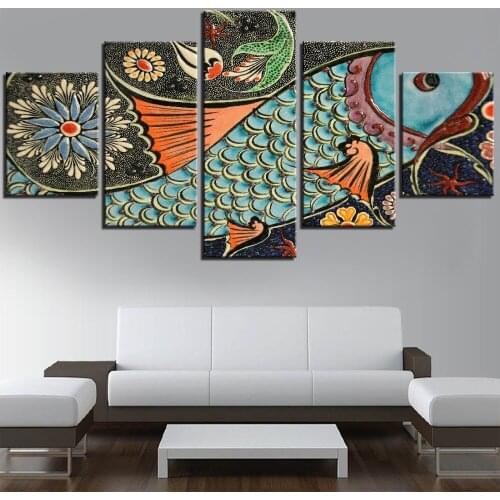 Animals Wall Art Print Oil Paintings Modular Unique Posters Pictures Canvas 5 Panels Fish Koi Home Decor Modern Wallpapers