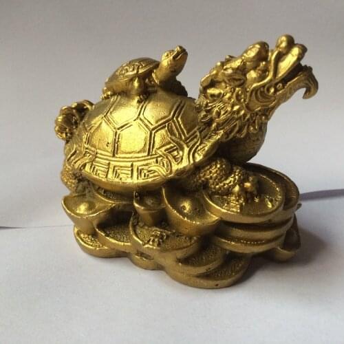 Simbolo de riqueza de bronce chino moneda lingote dragón tortuga Estatua de la longevidad artesanía de metal para Decoración