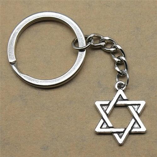 Keychain Rings David Star Creative Handmade Birthday Gifts 20mm Pendant Silver Color Plated