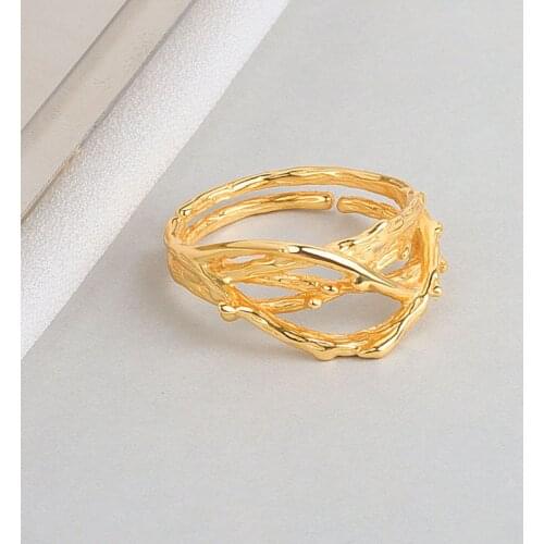 Unique Female Small Branch Adjustable Ring Promise 925 Sterling Silver Gold Engagement Rings For Women Vintage Wedding Band Ring