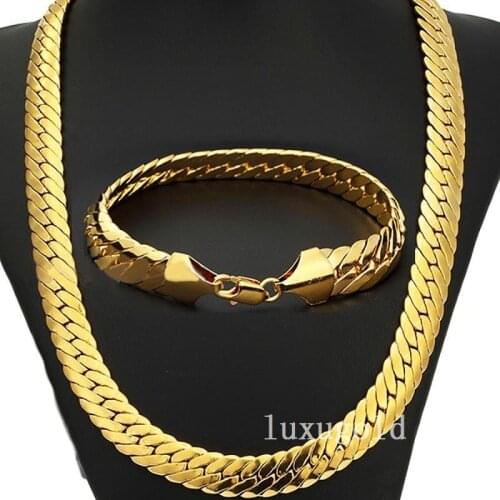 Statement Jewelry Set for Men Heavy Charming Necklace Bracelet Set 10MM Hip Hop Miami Rope Rapper Snake Bone Chain