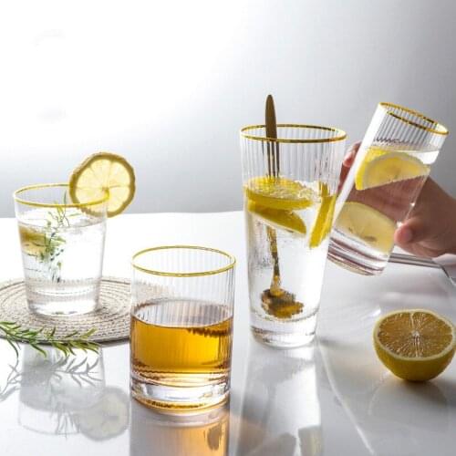 Hot Selling 240l-450ml Classic Wine Glass Gold Foil Multi-Purpose Flat Cup Exquisite Bar Cold Family Drinking Utensils