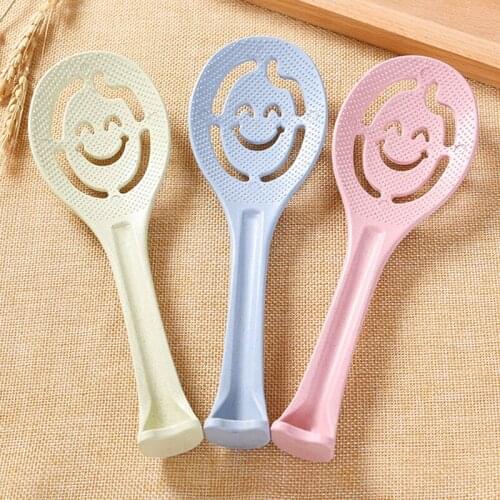 Cute Spoon Non Sticky Vertical Stand Rice Scoop Soup Sauce Ladle Wheat Straw Kitchen Tools Four Colors