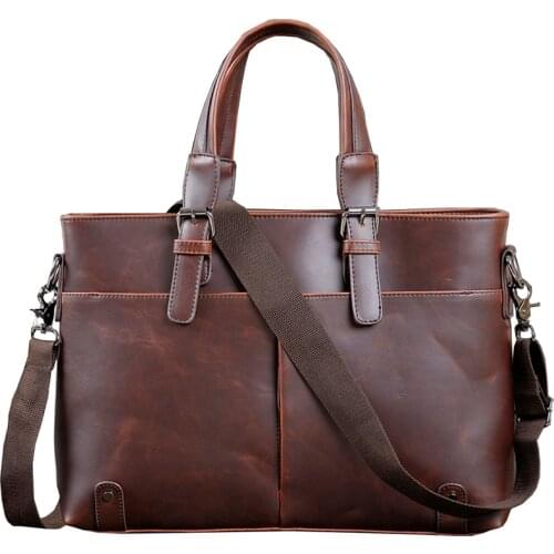 Men Casual Briefcase Business Shoulder Bag Thicken Leather Messenger Bags 14 inch Computer Laptop Handbag Mens Daily Bags