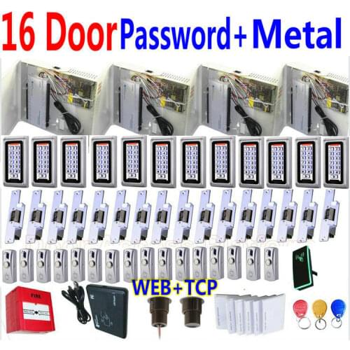 16 OutDoor Metal Case Reader Access Controller Kit+16 pcs Web Controller Panels WEB Browser control+Electro strike lock+exit kit