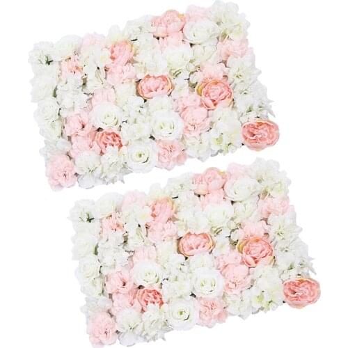 2 Pieces Artificial Rose Flower Wall Panels for Wedding Flowers Pillar Decor, Light Pink