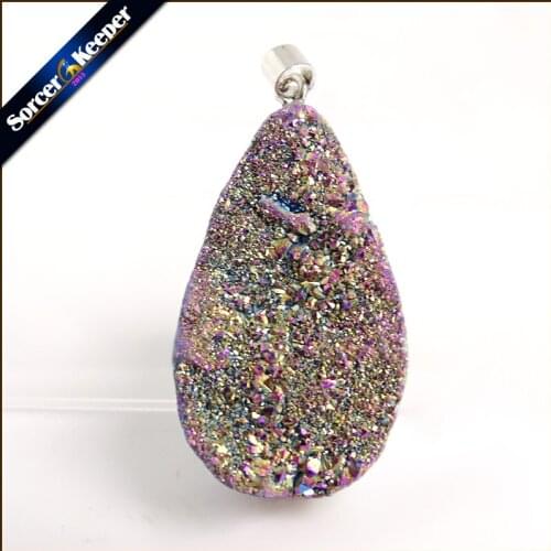 Natural Multi-color Agates Pendant Electroplating Quartz Crystal Cluster Minerals Reiki Healing Crystal Fit Jewelry Making AA815