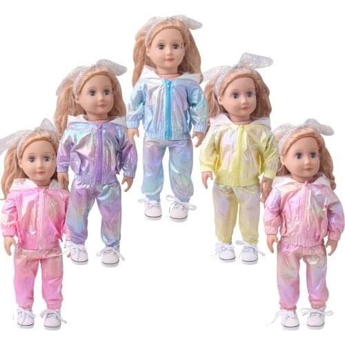 18 Inch Girls Doll Clothes Shiny Laser Sportswear Suit American Newborn Baby Toys Accessories Fit 40-43 Cm Boy Dolls Gift c937