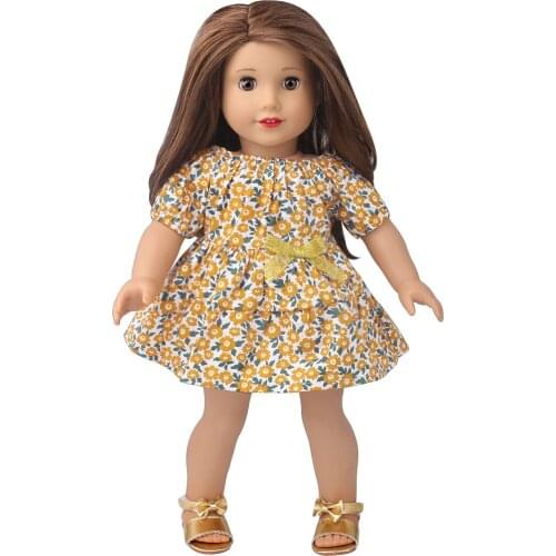 New Pattern Clothes Orange Floral Dress Fit 18 Inch American&43cm Baby New Born Doll Clothes Accessories