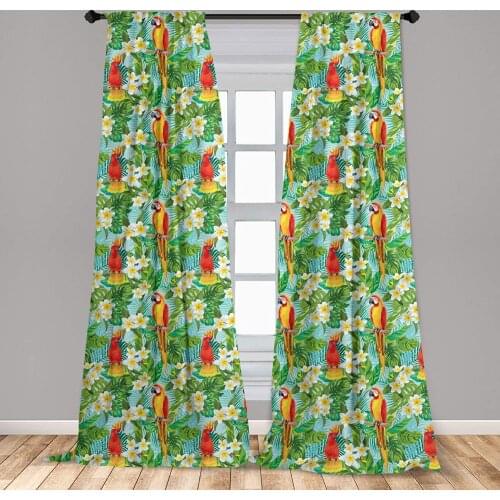 Parrots Window Curtains Wedding Inspired Tropical Flowers and Birds Hawaiian Traditional Flora Window Drapes with Rod Pocket