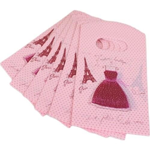 Wholesale 50pcs/lot 9*15cm High Quality Hot Pink Small Birthday Gift Packaging Bags with Mini Skirt Printed