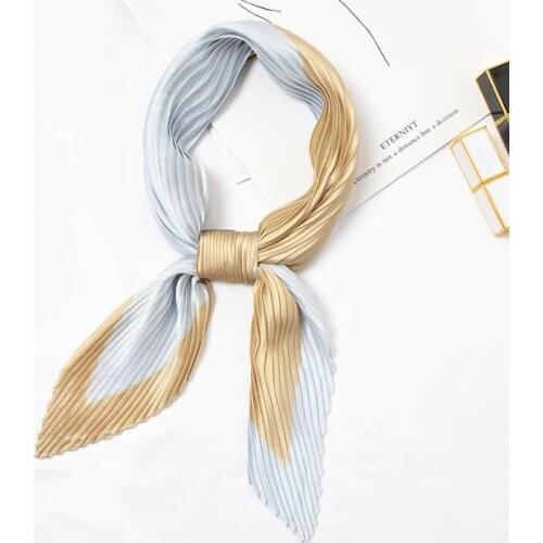 Yishine Hot Pleated Retro small square scarf Wrinkled silk Headscarf Geometric Dots Femme Elegant Womens Wrap Handkerchief