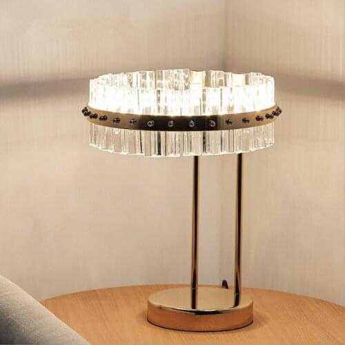 Post Modern Europe Luxury Plate Gold Led Table Lamp Lustre K9 Crystal Luminarias Desk Lamp for Study Room Lighting Fixtures