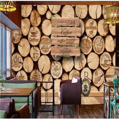 Drop Shipping Custom Wall Mural Custom Retro Nostalgia Round Wood Cork Coffee Bar Background Wallpaper Restaurant Studio Mural