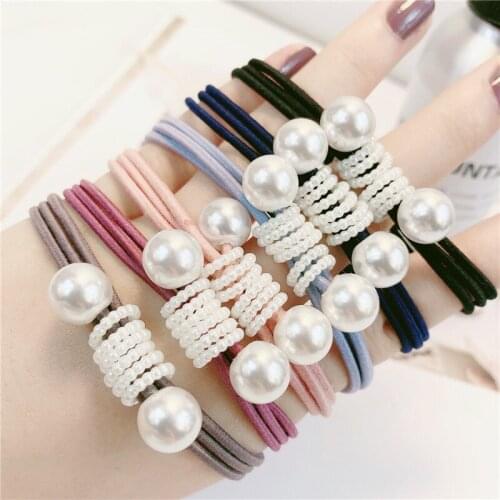 QWild Ponytail Holder Elastic Women Hair Accessories Korean Style Rubber Bands Pearl Hair Rope Fashion Hair Ring DIY Handmade