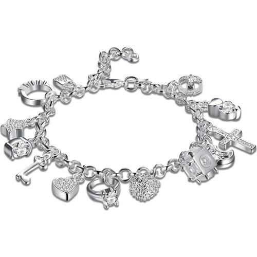 Silver Bracelets for Women 925 Sterling Silver Jewelry Wristband Multi Charms Bracelet & Bangles Free Shipping Pulseira Bijoux