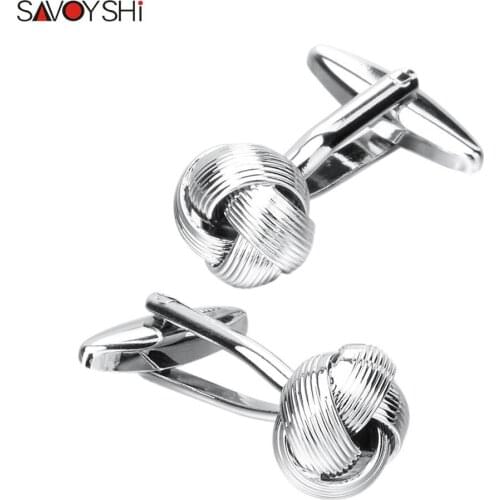 SAVOYSHI Silver Color Knot Cufflinks for Mens Shirt Cuffs Buttons High Quality Metal Ball Cuff Links Brand Free Engraving Name