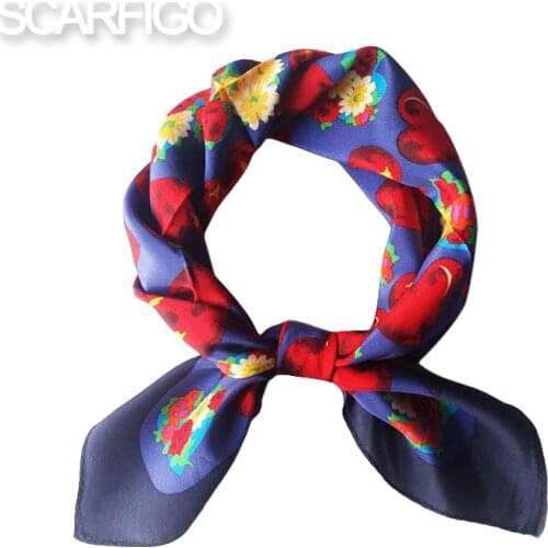 SCARFIGO 50*50CM Lovely Heart Printing Silk Scarves For Women Fashion Summer Women Neckerchief Аксессуары для сумок