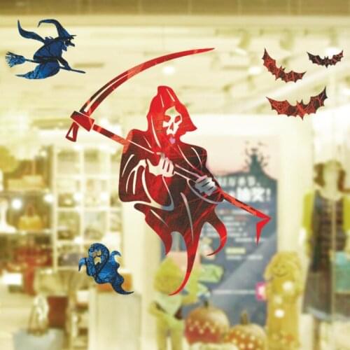 Skeleton Witch Ghost Bat Pattern Halloween Theme Wall Art Stickers For Shop Home Decoration Diy Festival Window Decals