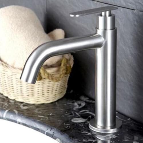 Basin Faucet Stainless Steel Single Cold Basin Mixer Water Tap Bathroom Basin Faucet Bathroom Tap Cold Bathroom Sink Faucet