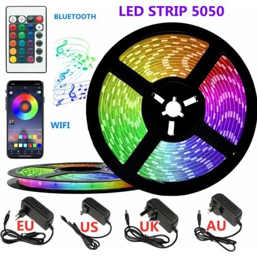 LED Strip Light 5M10M 5050 Waterproof Bedroom Decoration Lamp Strips Flexible Ribbon String Bluetooth Controller Lighting Strip