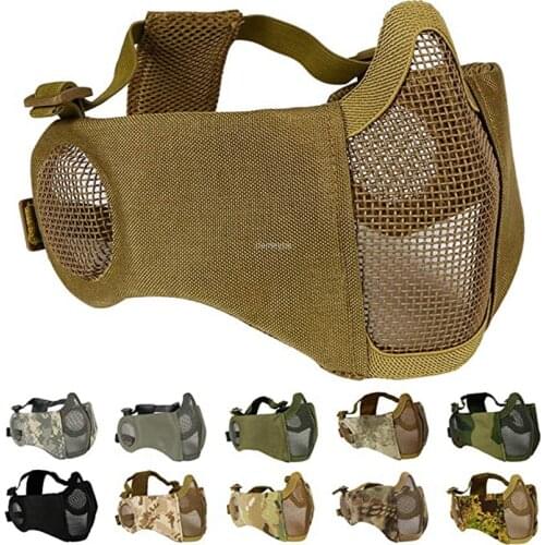 Tactical Half Face Mask Outdoor Field Wargame Combat Masks with Ear Protection Airsoft Paintball Hunting Shooting Mask