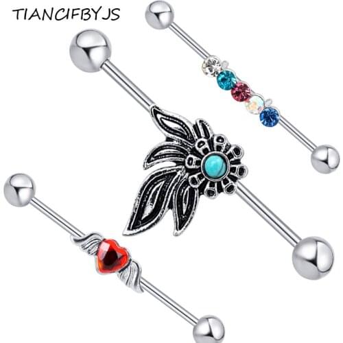 TIANCIFBYJS 14G Angle Stainless Steel Industrial Barbell Earrings Scaffold Helix Tragus CZ Cartilage Piercing Body Jewelry 30pcs